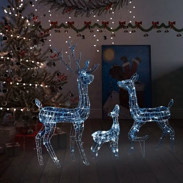 Decorazione di Natale con Famiglia di Renne vidaXL in Acrilico Trasparente con 300 LED Bianco Freddo