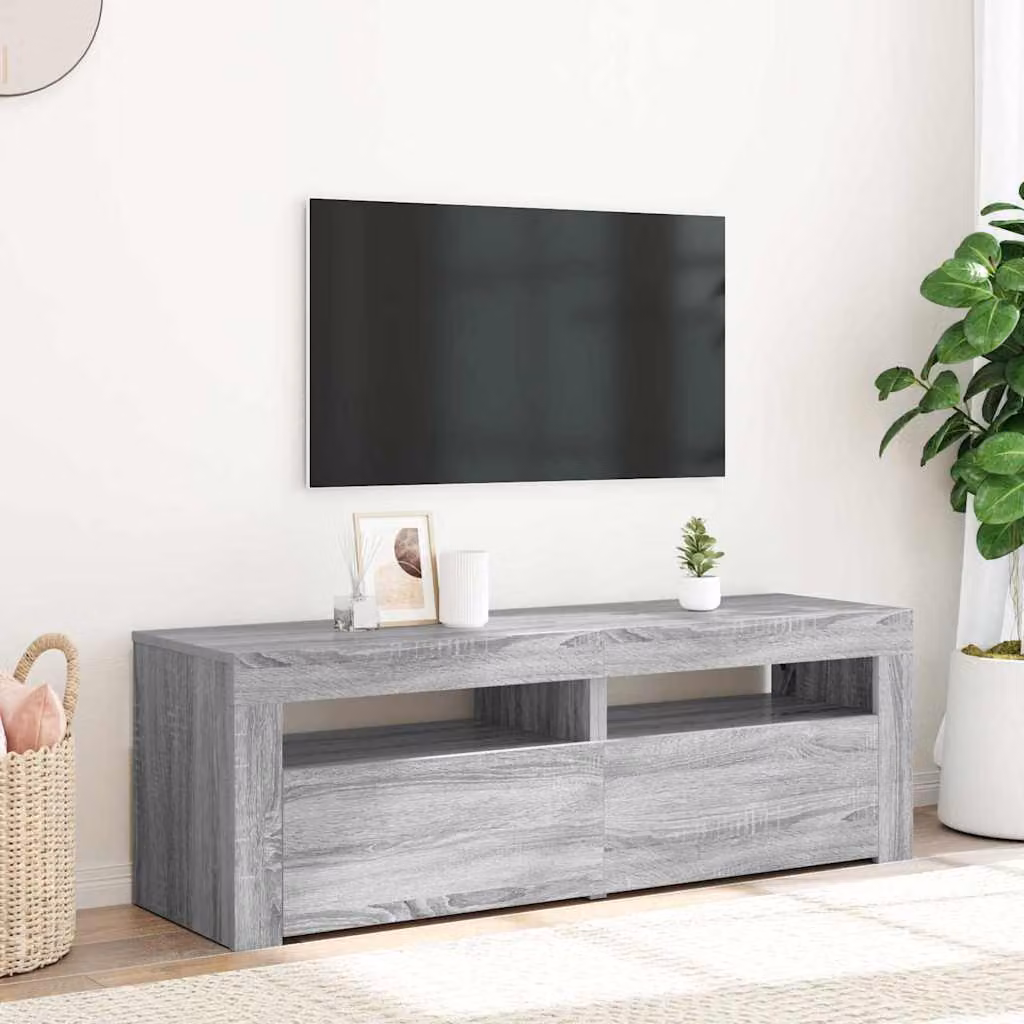 vidaXL Mobile Porta TV con Luci LED Grigio Sonoma L 120 cm, P 35 cm, H 40 cm