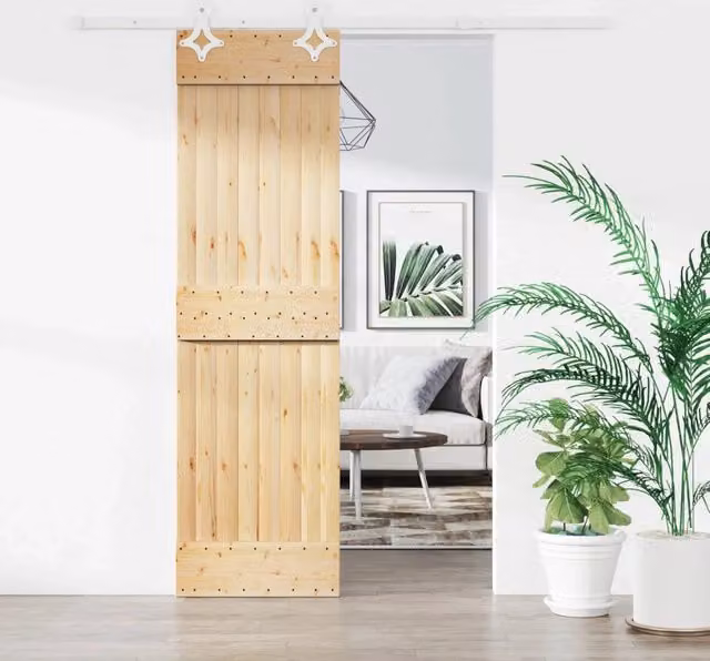 Porta scorrevole minimalistica vidaXL in legno e acciaio, colori bianco e marrone, H: 210 cm, L: 70 cm, P: 200 cm
