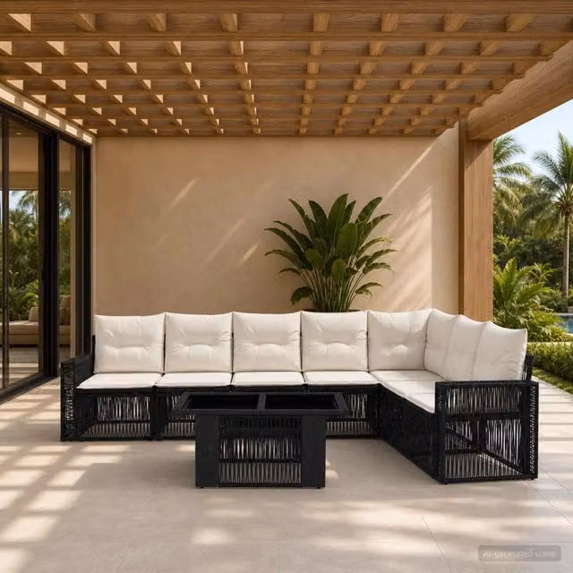 Set Divano da Giardino 8 pz Nero e Bianco Crema polyrattan 3436795