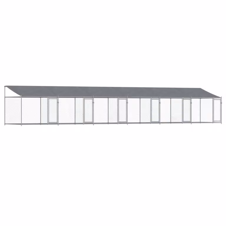 Gabbia Cani con Tetto e Porte Grigia 12x2x2 m Acciaio Zincato