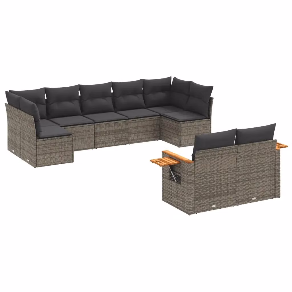Set Divano da Giardino vidaXL 9 pz in Polyrattan Grigio con Cuscini e Tavolino da Esterno – 2