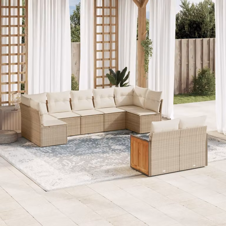 vidaXL Set Divano da Giardino a L 9 pz con Cuscini Beige e Struttura in Acciaio e Legno di Acacia