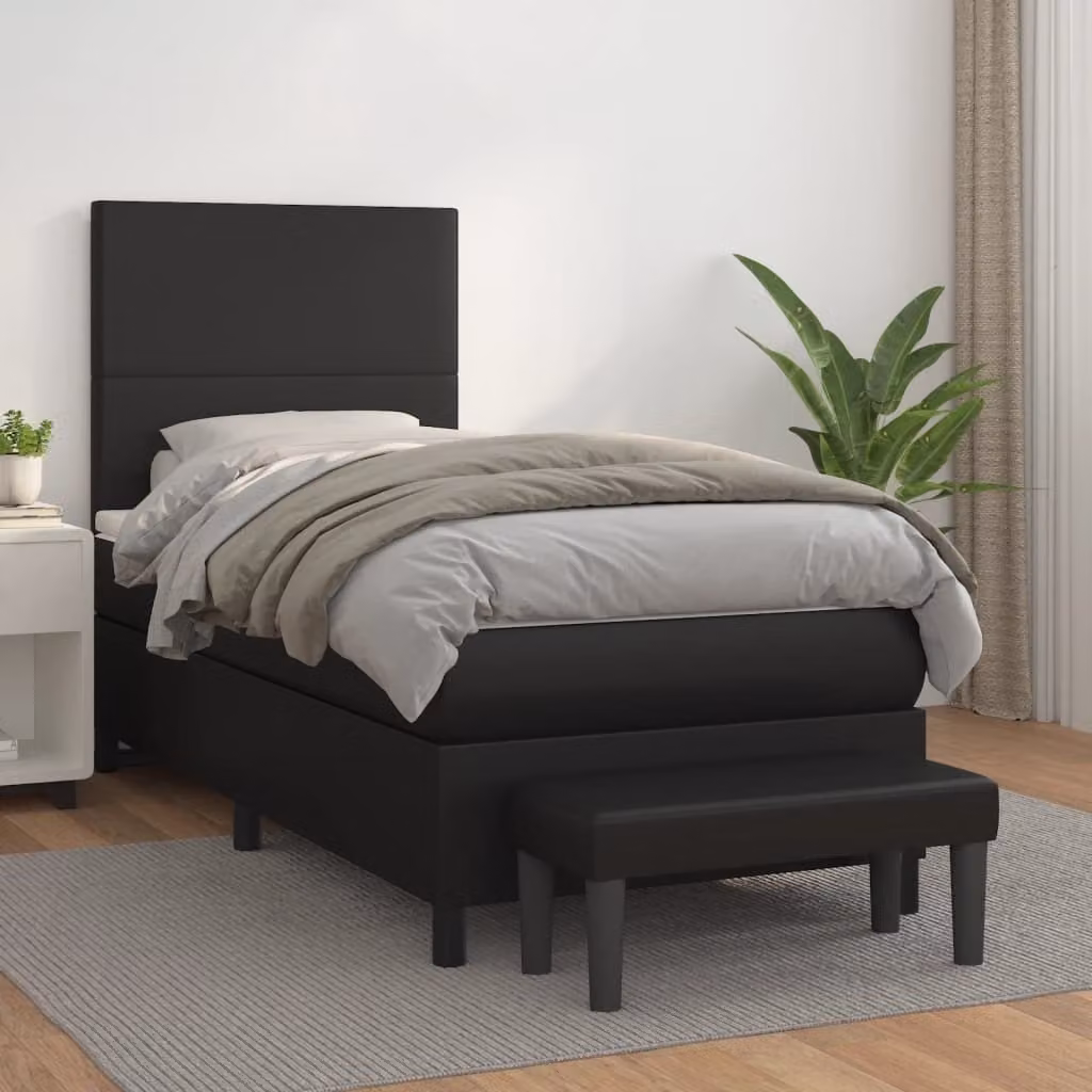The Living Store Letto a molle con materasso nero 90x200 cm in Pelle finta