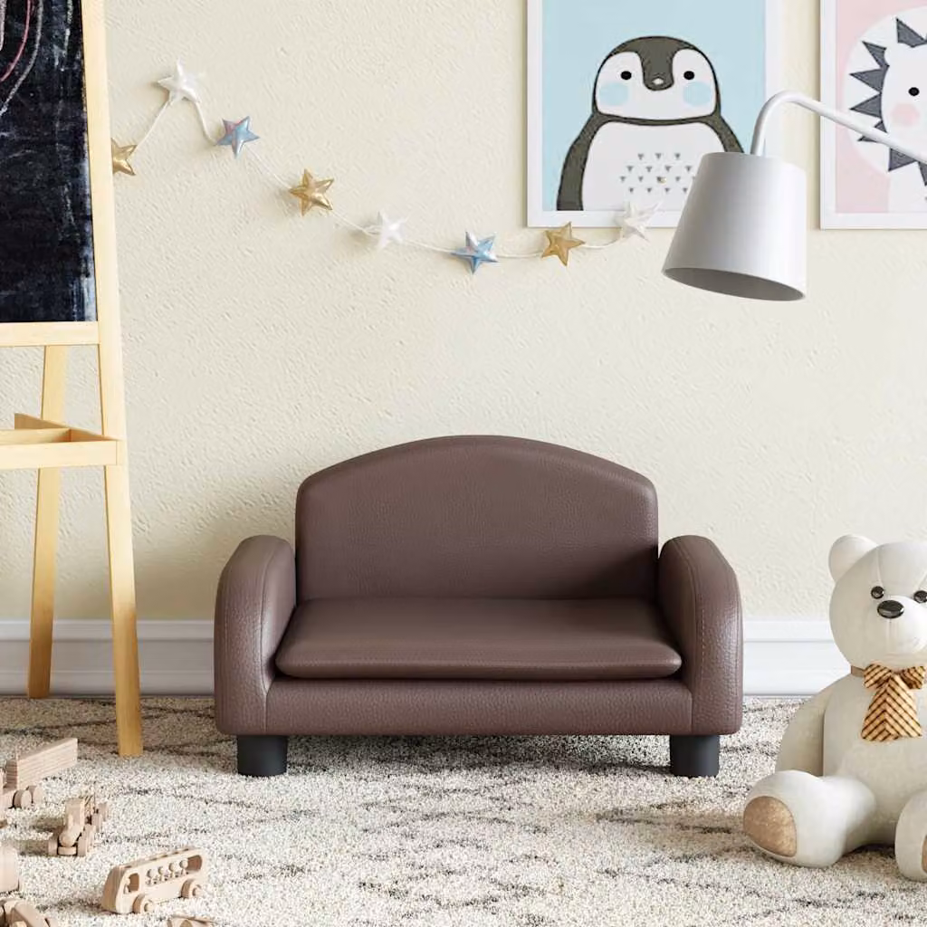 vidaXL Divano per bambini in similpelle marrone L: 50 cm, P: 40 cm, H: 30 cm