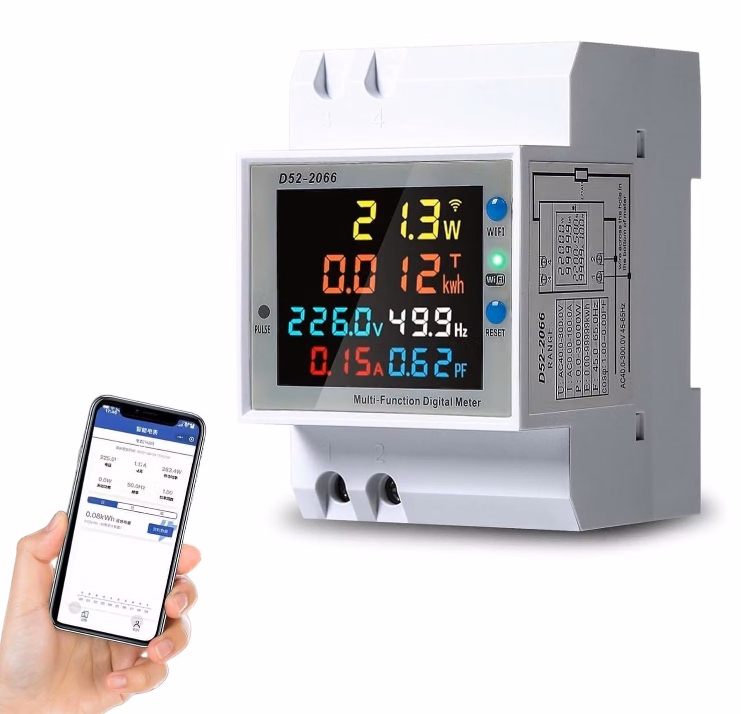 Contatore di energia elettrica intelligente Wi-Fi 6-in-1, montabile su guida DIN