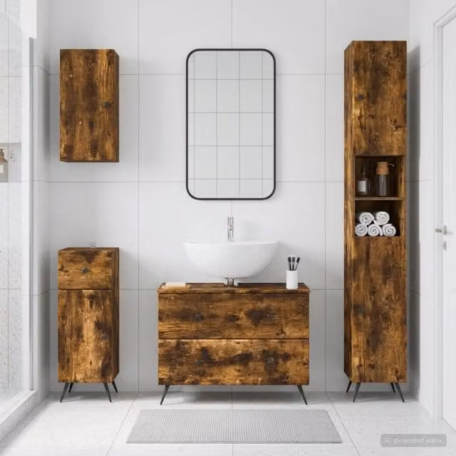 Set di Mobili da Bagno da 4 Pezzi BREDA Rovere Fumo 3417968