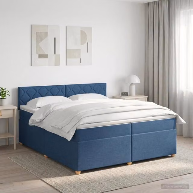 Letto box spring con materasso ibrido vidaXL in tessuto blu e bianco L/P/H: 200 x 200 x 88 cm – 1