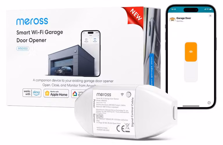 Apertura garage intelligente, colore bianco, con Wi-Fi - Controllo vocale compatibile con Siri, Alexa e Google - Peso: 0,35 kg - Universale per porte da garage - Sistema di domotica