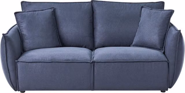 Divano in tessuto blu Rivestimento a basso profilo Seduta larga e profonda Schienale imbottito Moderno Accogliente