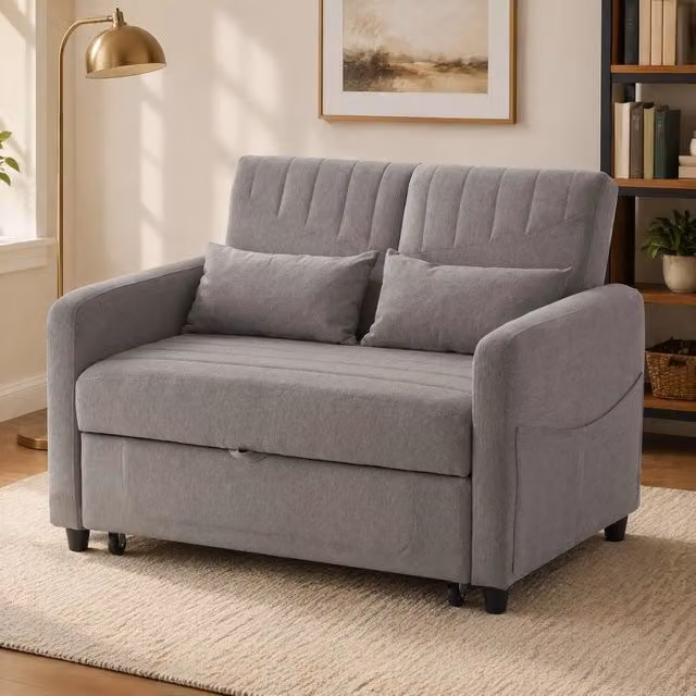 Divano letto 2 posti grigio 166x95 cm con schienale regolabile HOMVRA