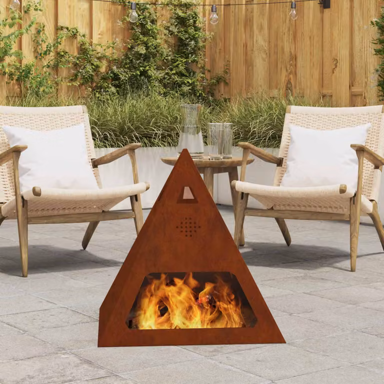 Braciere vidaXL in acciaio color ruggine con base in legno resistente alle intemperie