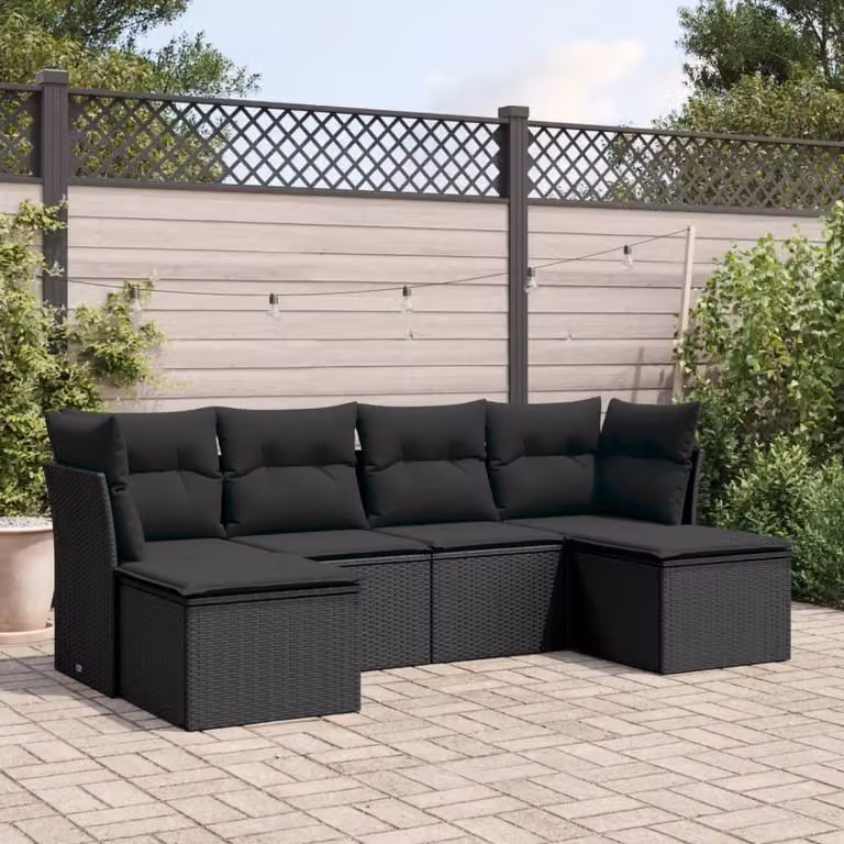 Maison Exclusive - Set da giardino 6 pezzi con cuscini in polyrattan nero
