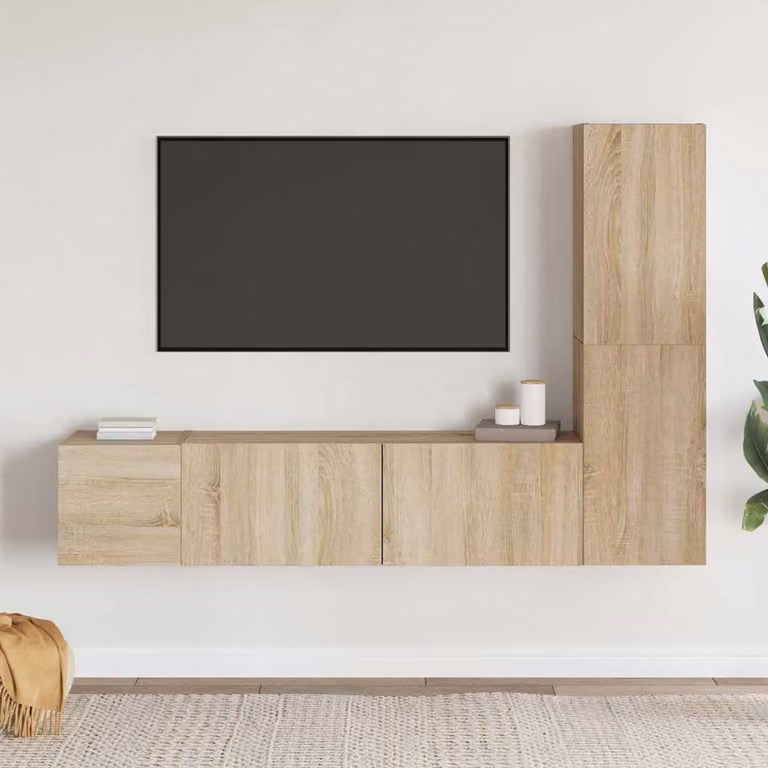 Set di mobili porta TV moderno vidaXL in 3 pezzi color rovere e beige, realizzato in legno e MDF per il tuo soggiorno