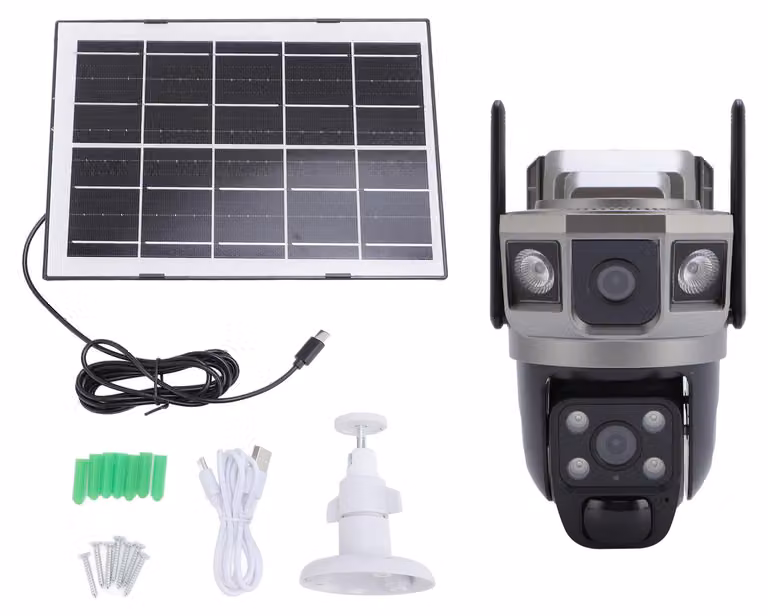 Telecamera a batteria solare, ad alta risoluzione, con tre schermi, impermeabile, per esterni, WiFi, videosorveglianza domestica
