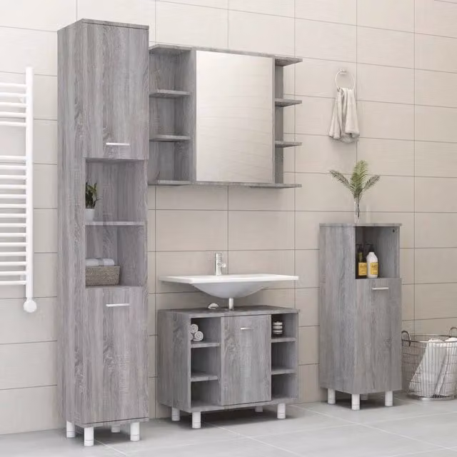 Set Mobili da Bagno 4 pz Grigio Sonoma in Legno Multistrato 3187613