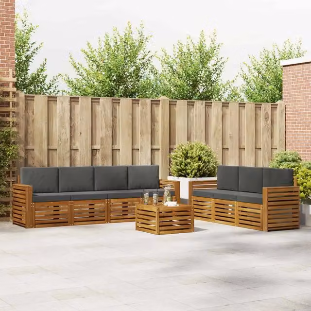 Set divani 8 pz Naturale e Antracite Legno di Acacia Massello 3374497