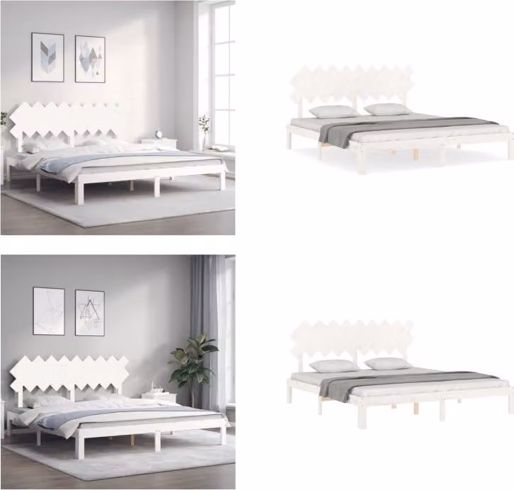 vidaXL Letto in legno massiccio con testiera bianca - Struttura letto - Cornici letto - Struttura letto - Letto