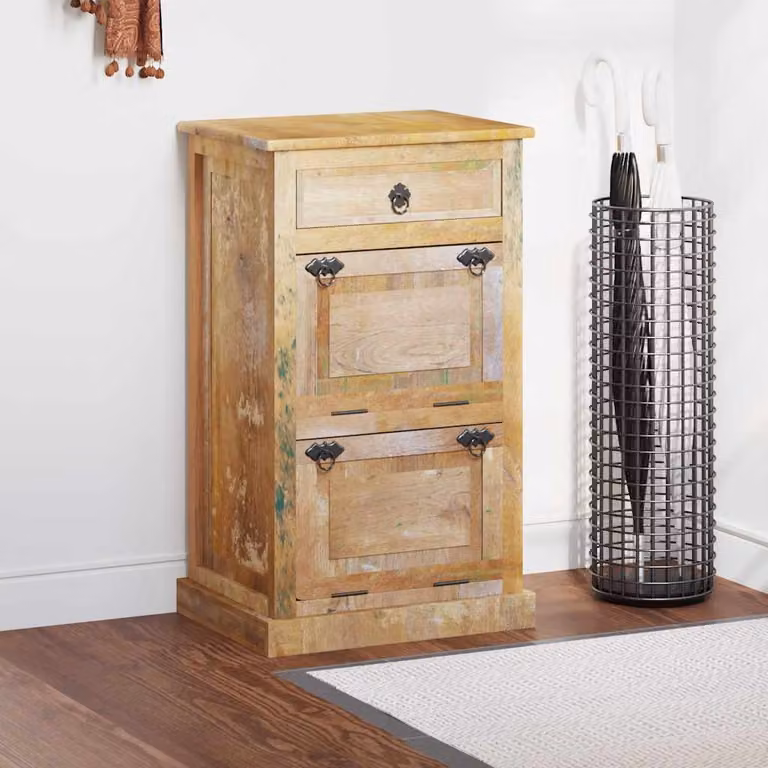 Scarpiera vidaXL in legno massello di recupero con ante e cassetti, colore marrone antico, L/P/H: 85 x 38 x 38 cm