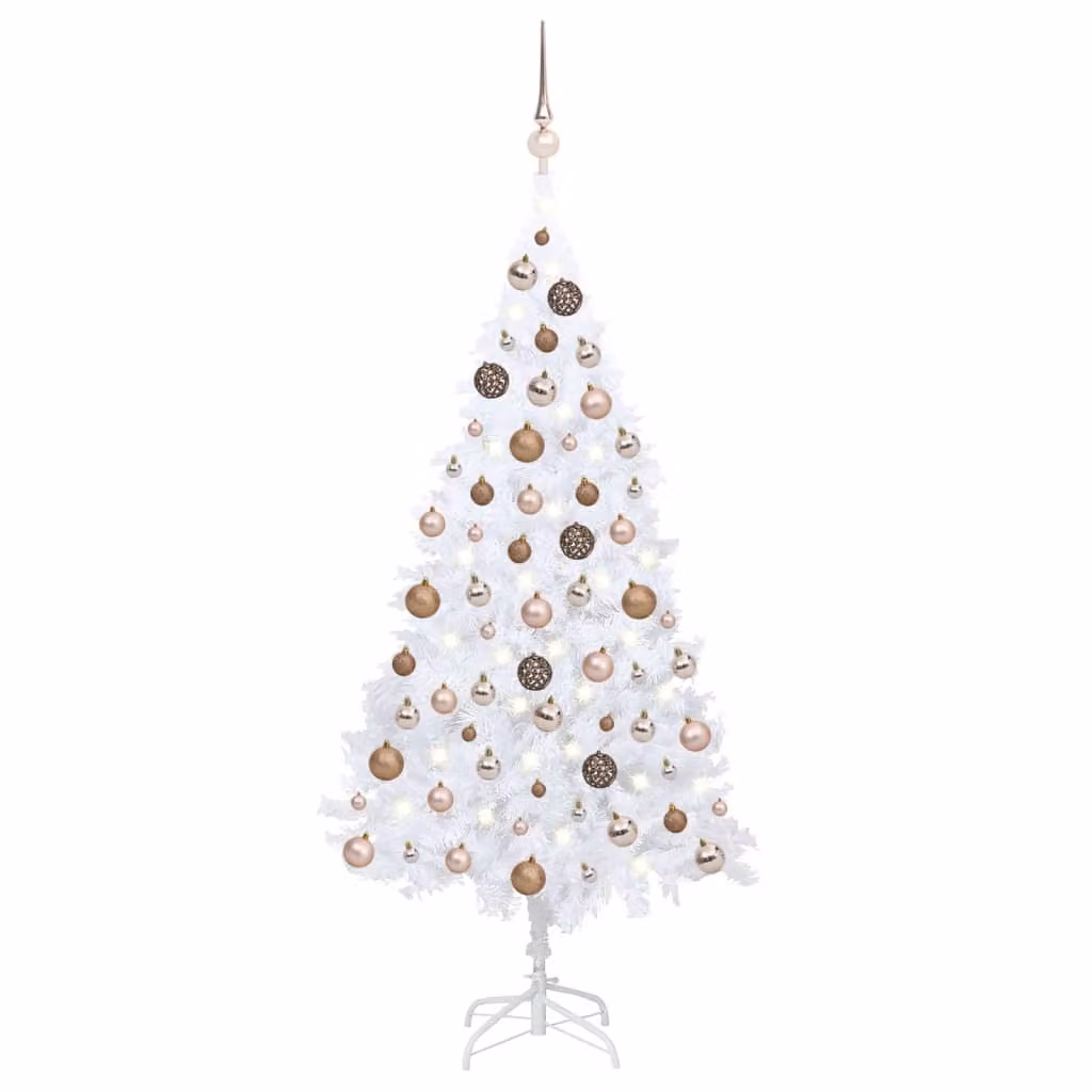 The Living Store Albero di Natale artificiale con luci e palline bianco 150 cm