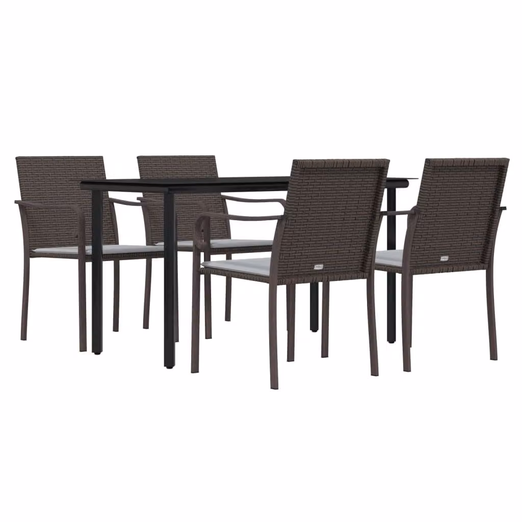 Set Pranzo da Giardino 5pz con Cuscini in Polyrattan e Acciaio