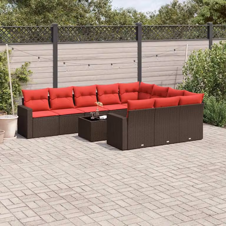 vidaXL Set Divani da Giardino 11 pz in Polyrattan Marrone con Cuscini e Tavolino da Esterno