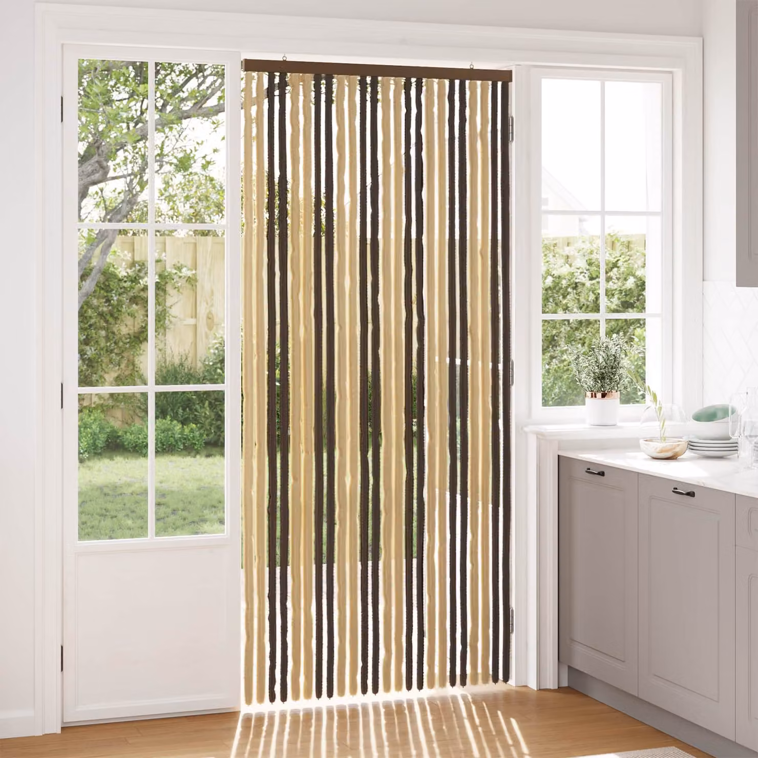 vidaXL Tenda a strisce in chenille e poliestere, Marrone e Beige, H: 220 cm x L: 100 cm