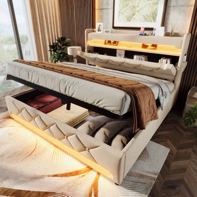 letto imbottito lino beige 140 x 190 cm
