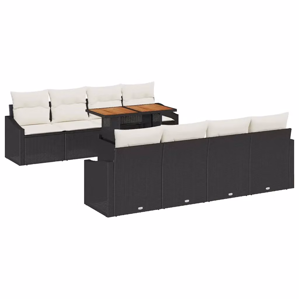 Set Divano da Giardino vidaXL 9 Pezzi in Polyrattan Nero con Cuscini e Tavolino da Caffè – 2