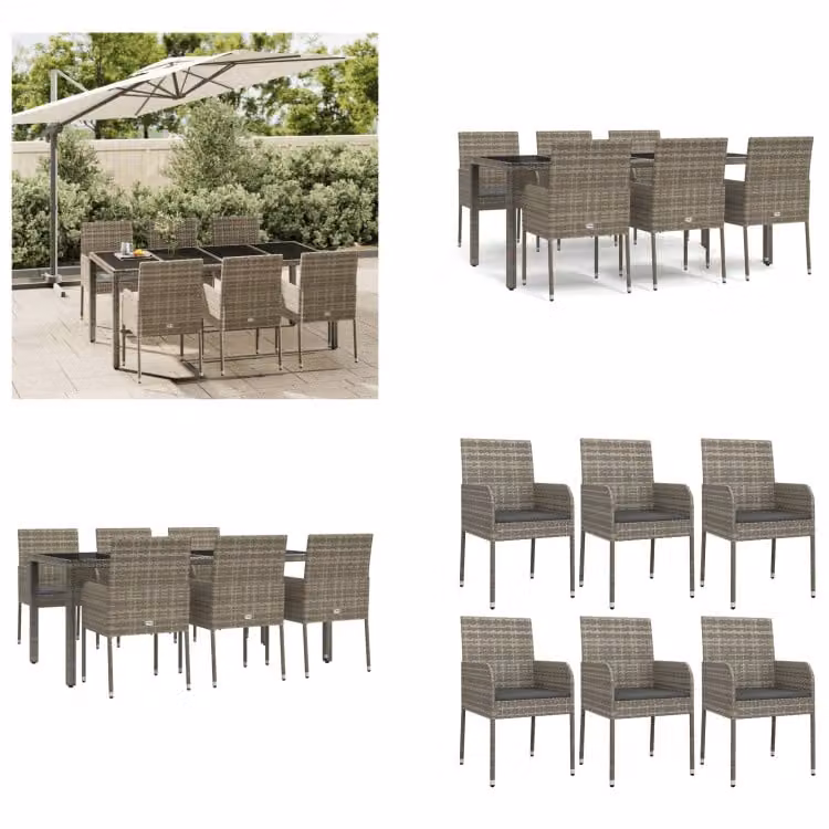 vidaXL Set da pranzo da giardino 7 pezzi con cuscini in poly rattan grigio - Set da pranzo da giardino - Set da pranzo da giardino - Set da pranzo da terrazza