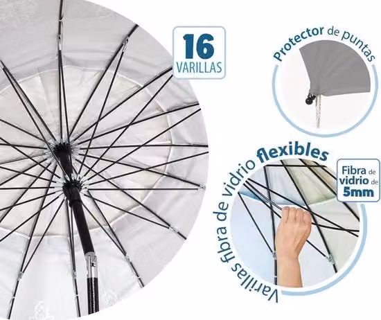 Parasole per la spiaggia Ø 180-240 cm in alluminio con disegno mandala SPF 50+ in grigio o bianco - 240 cm