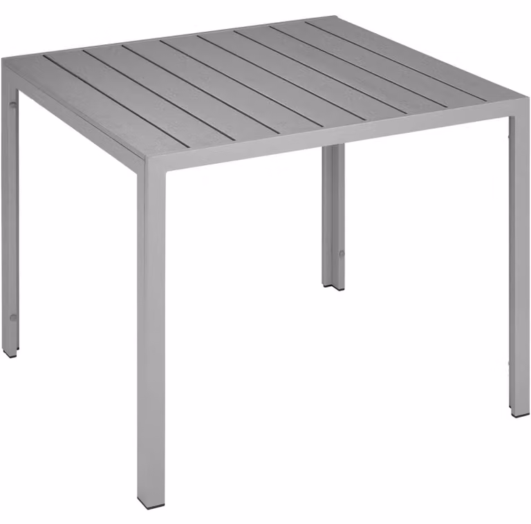 tectake® Tavolo da giardino in alluminio Maren con finitura effetto legno 90 x 90 x 74,5 cm