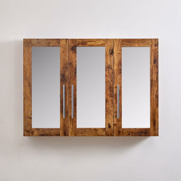 Mobiletto a Specchio da 600mm x 650mm en Rovere Scuro - Completo di Maniglie Moderne a Barra Cromate - Cluo