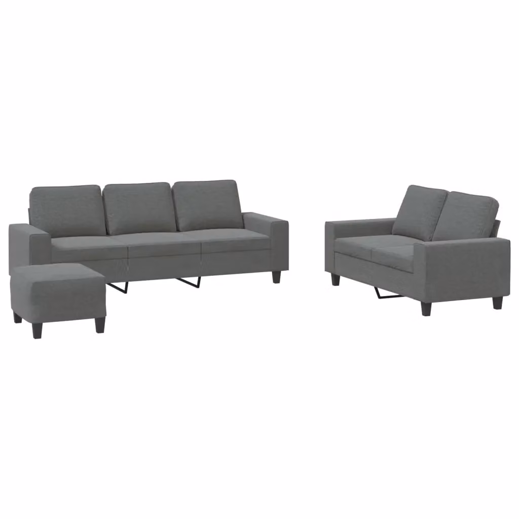 Set di divani 3 pezzi vidaXL in tessuto grigio con pouf e cuscini per soggiorno moderno – 2