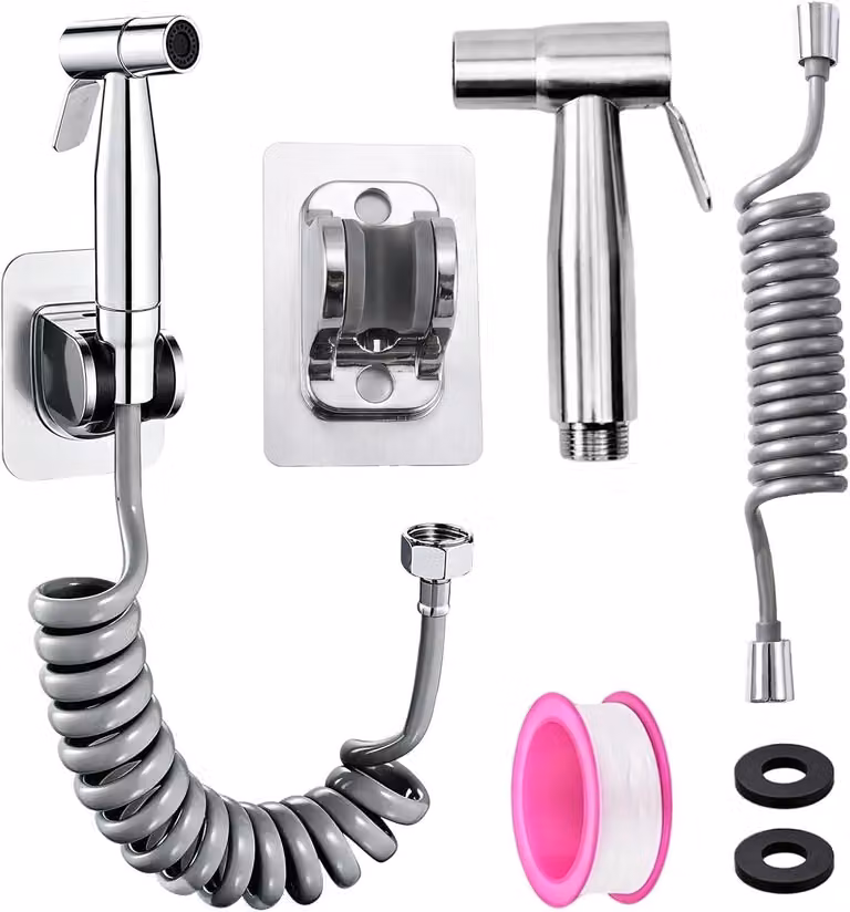 Set per bidet con doccetta manuale ad alta pressione, pistola a spruzzo in acciaio inossidabile con rivestimento argentato, resistente alla ruggine, ideale per il bagno