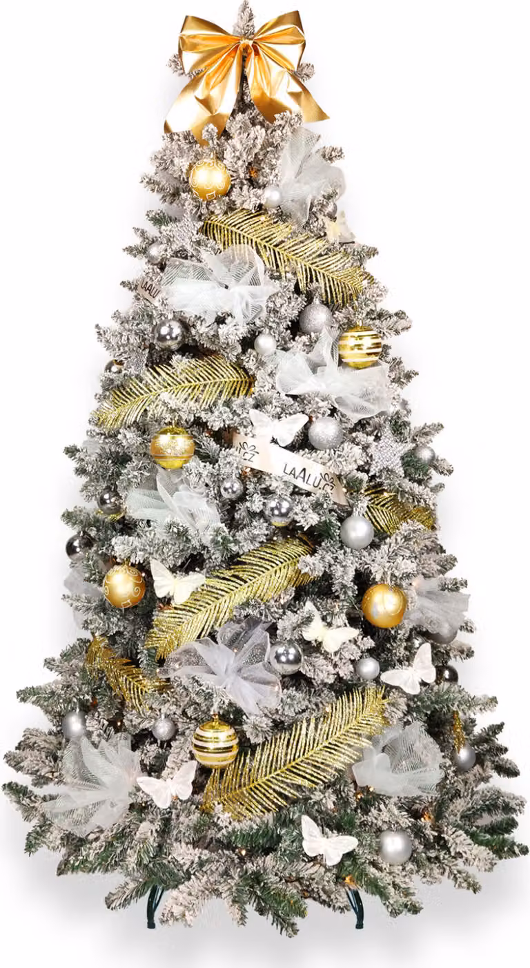Albero di Natale artificiale decorato con 100 ornamenti ELEGANZA LUMINOSA 180 cm con supporto e ornamenti natalizi