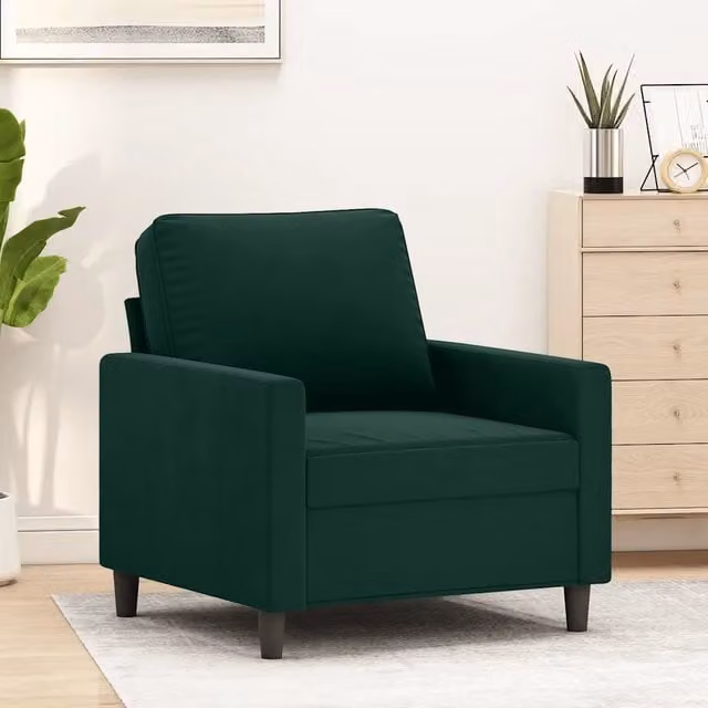 Poltrona moderna vidaXL in velluto verde con struttura in metallo e braccioli