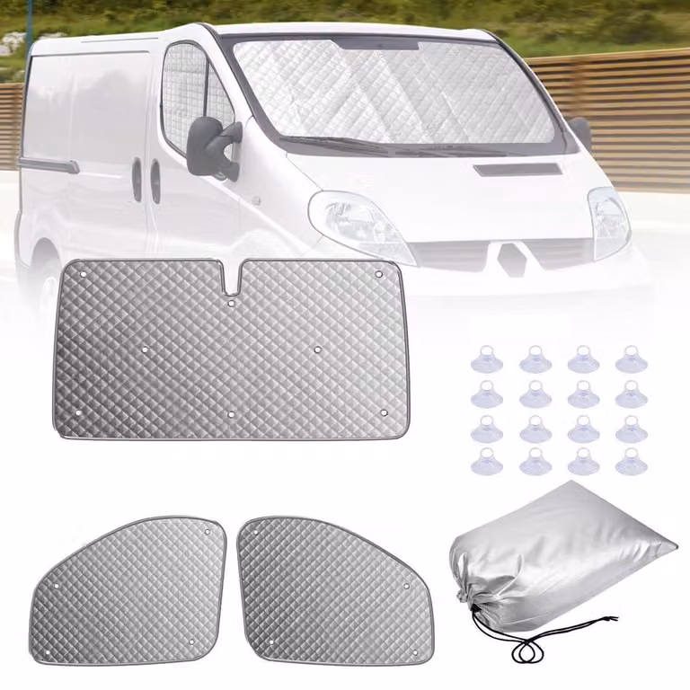 Kit completo in 3 pezzi per cabina guida, compatibile con Renault Trafic e Opel Vivaro dal 2001 al 2014, per la protezione solare