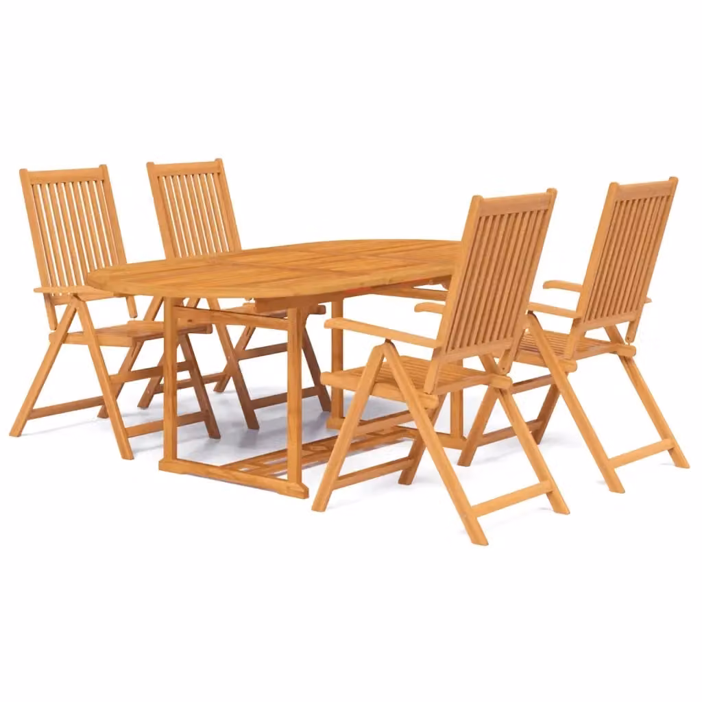 Set da pranzo da giardino vidaXL in legno di acacia marrone, composto da 5 pezzi con tavolo estensibile da 150-200 cm – 2