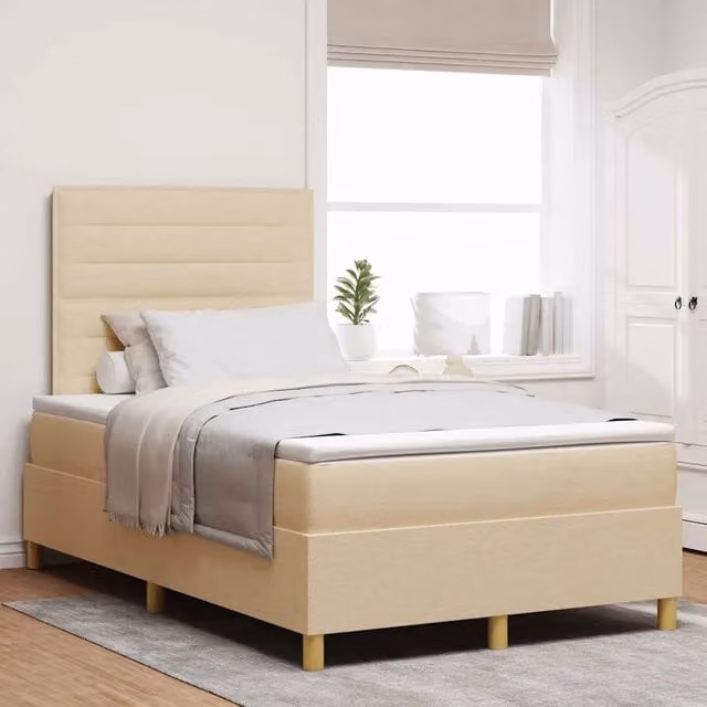 Letto a molle con illuminazione LED e testiera vidaXL in tessuto beige L 120 x P 200 cm