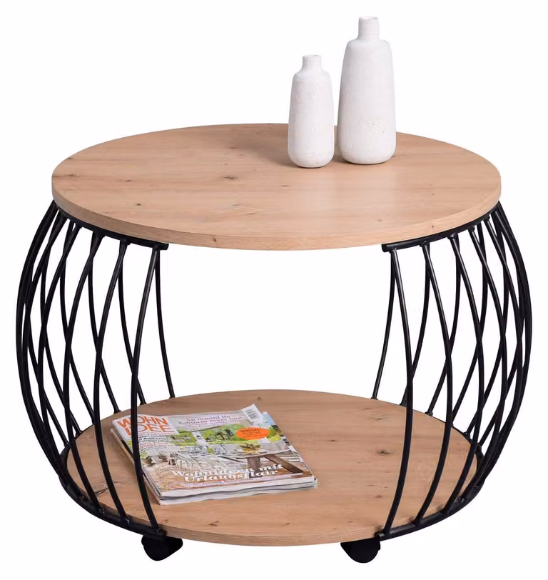 Tavolino rotondo moderno con spazio contenitivo, diametro 60 cm