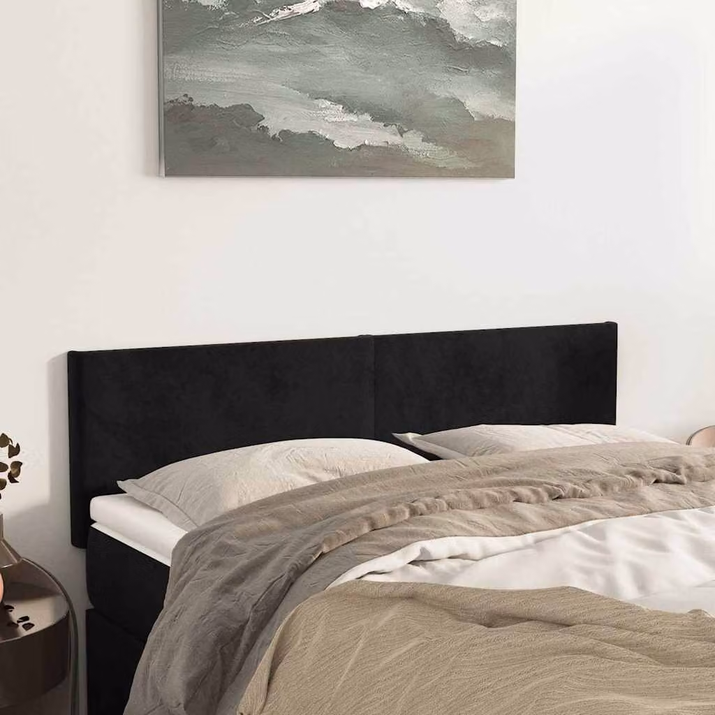 Testiera per letto vidaXL in velluto nero con pannello imbottito, L: 144 cm, P: 5 cm, H: 78-88 cm