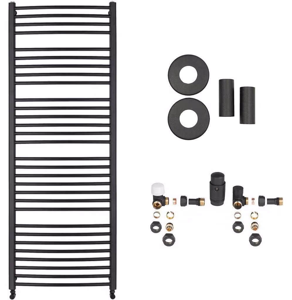 Kit radiatore per bagno Stefano - riscaldamento centralizzato - attacco laterale - 677W - nero opaco - 1210x650 mm