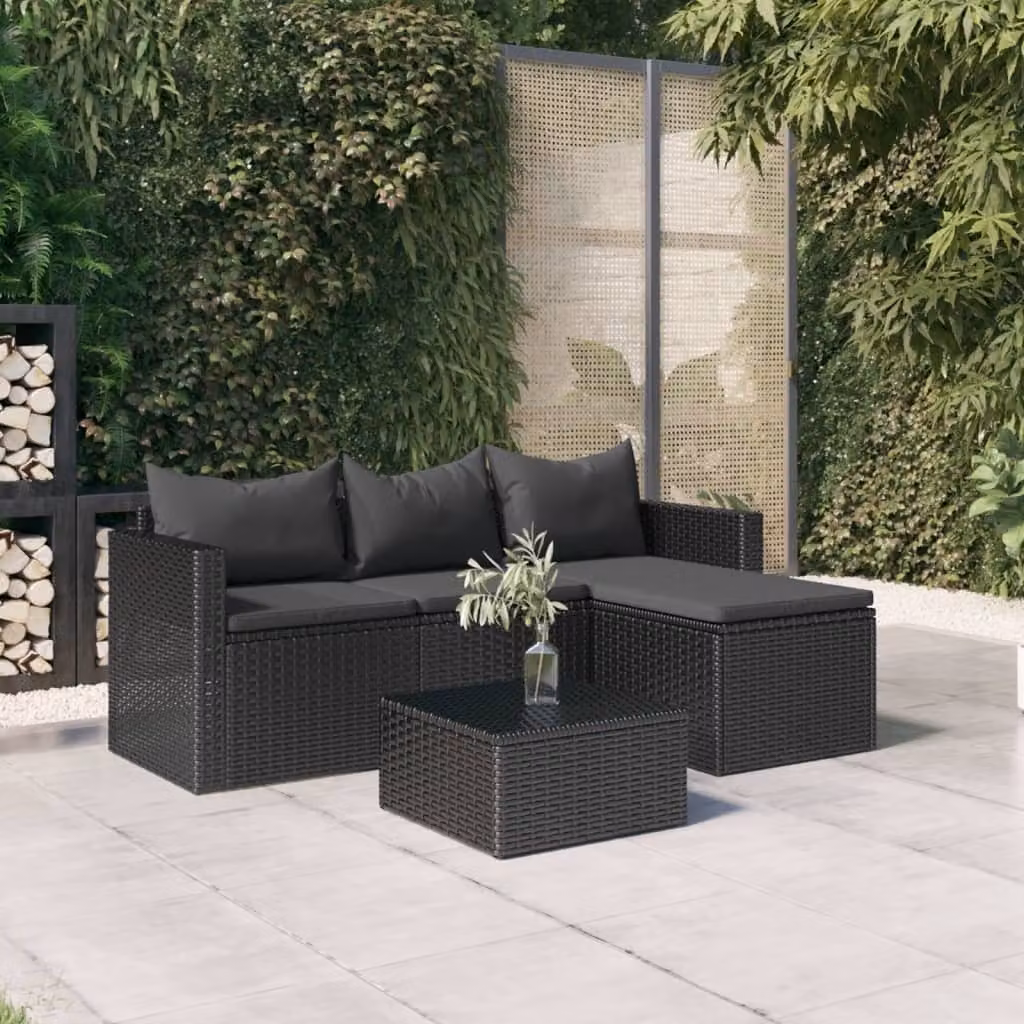 Maison Exclusive - Set da salotto per giardino, rattan sintetico nero