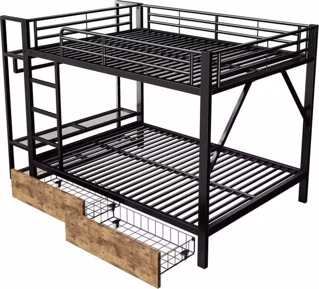Letto a soppalco matrimoniale Chicfurn nero con cassetti, ripiani, appendiabiti e illuminazione LED L/P/H: 226.5 x 140 x 200 cm