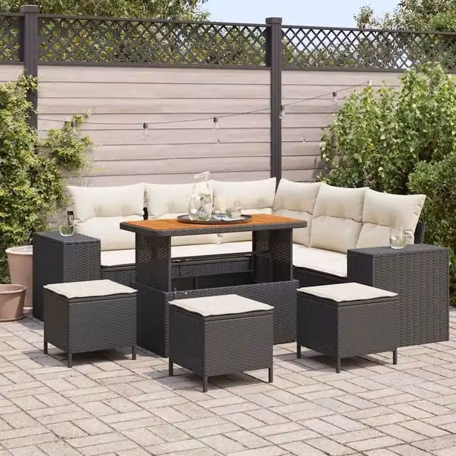 Set Divano da Giardino 9 pz 8-Numero di posti Nero e Crema 3363960