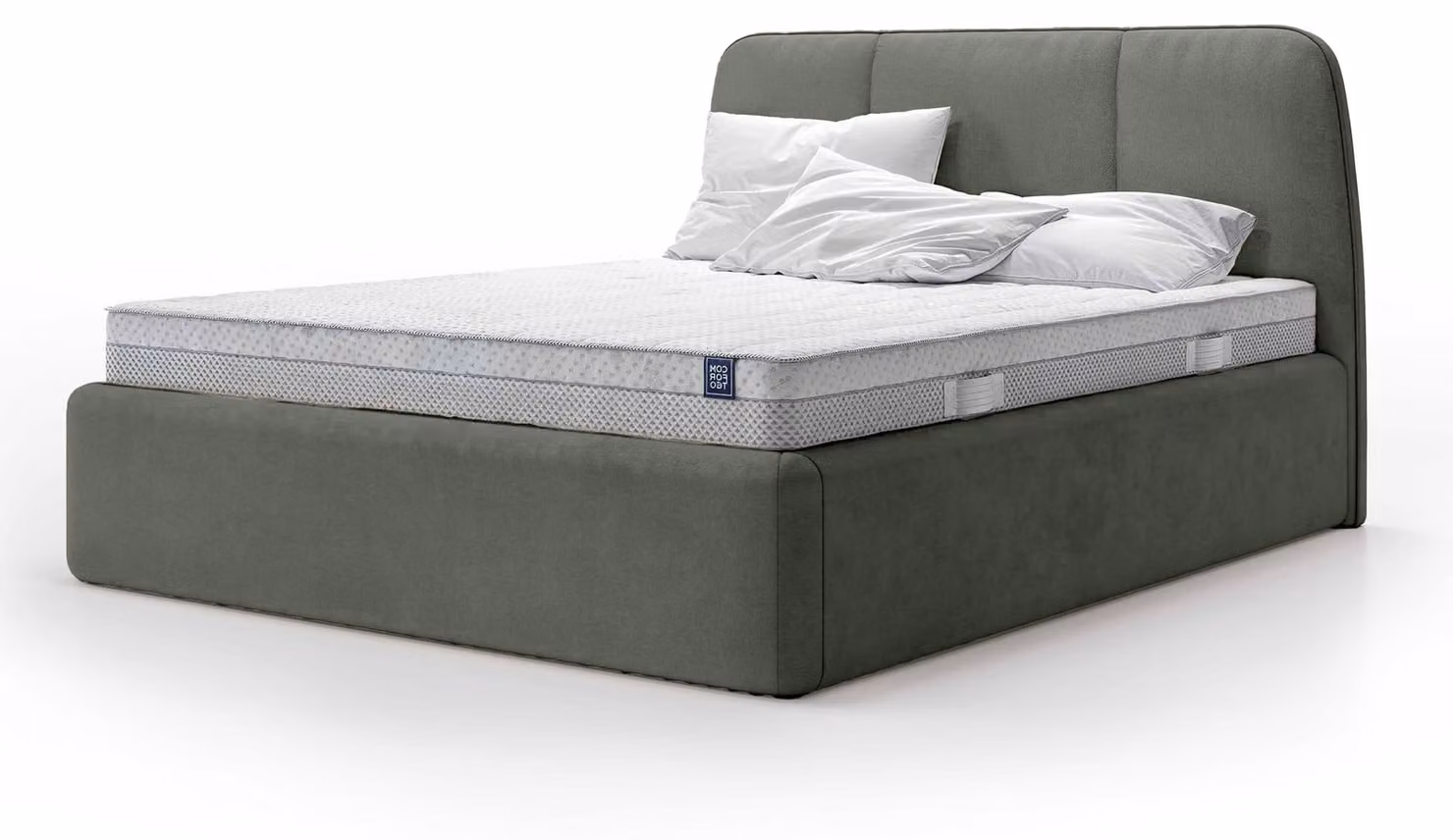 Letto imbottito con contenitore Elle, colore grigio grafite, dimensioni 140 x 200 cm