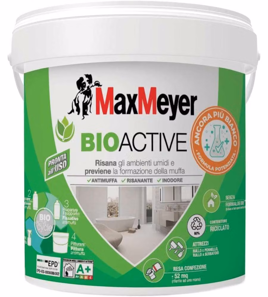 MaxMeyer Pittura BioActive Antimuffa Plus 4L Bianco Risanante Interno Pronto Uso