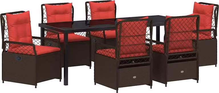 Set da Pranzo per Giardino 7 pcs Marrone polyrattan