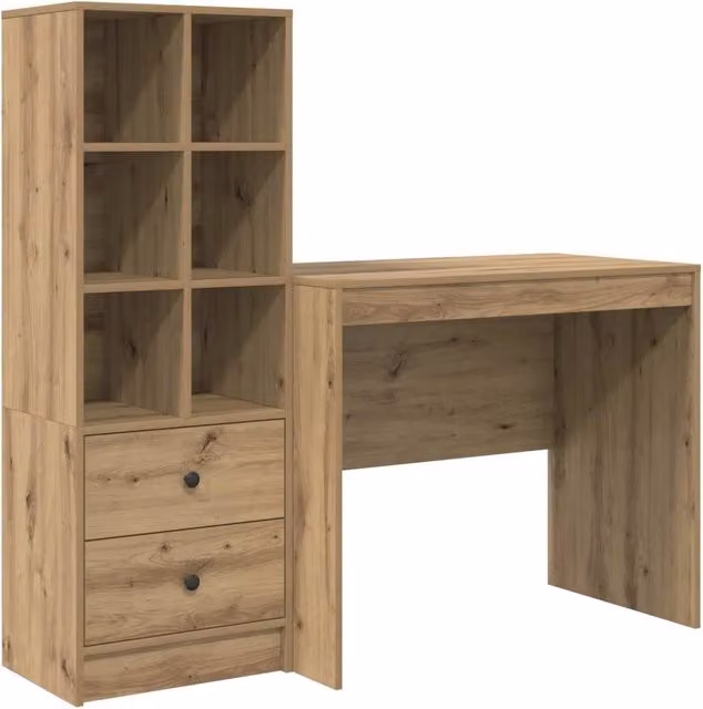 Scrivania | Tavolo da Ufficio con cassetto con lo scaffale 2 pz Rovere artigianale